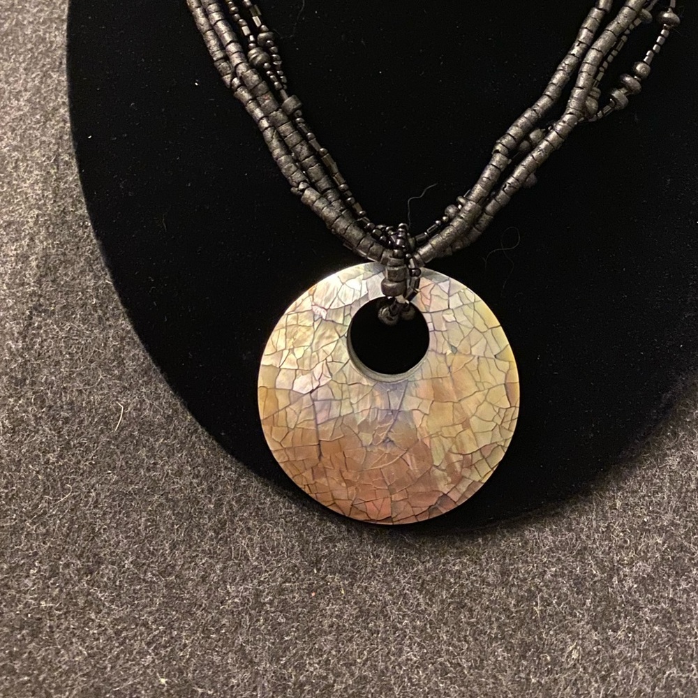 Mother of Pearl pendant black beaded necklace